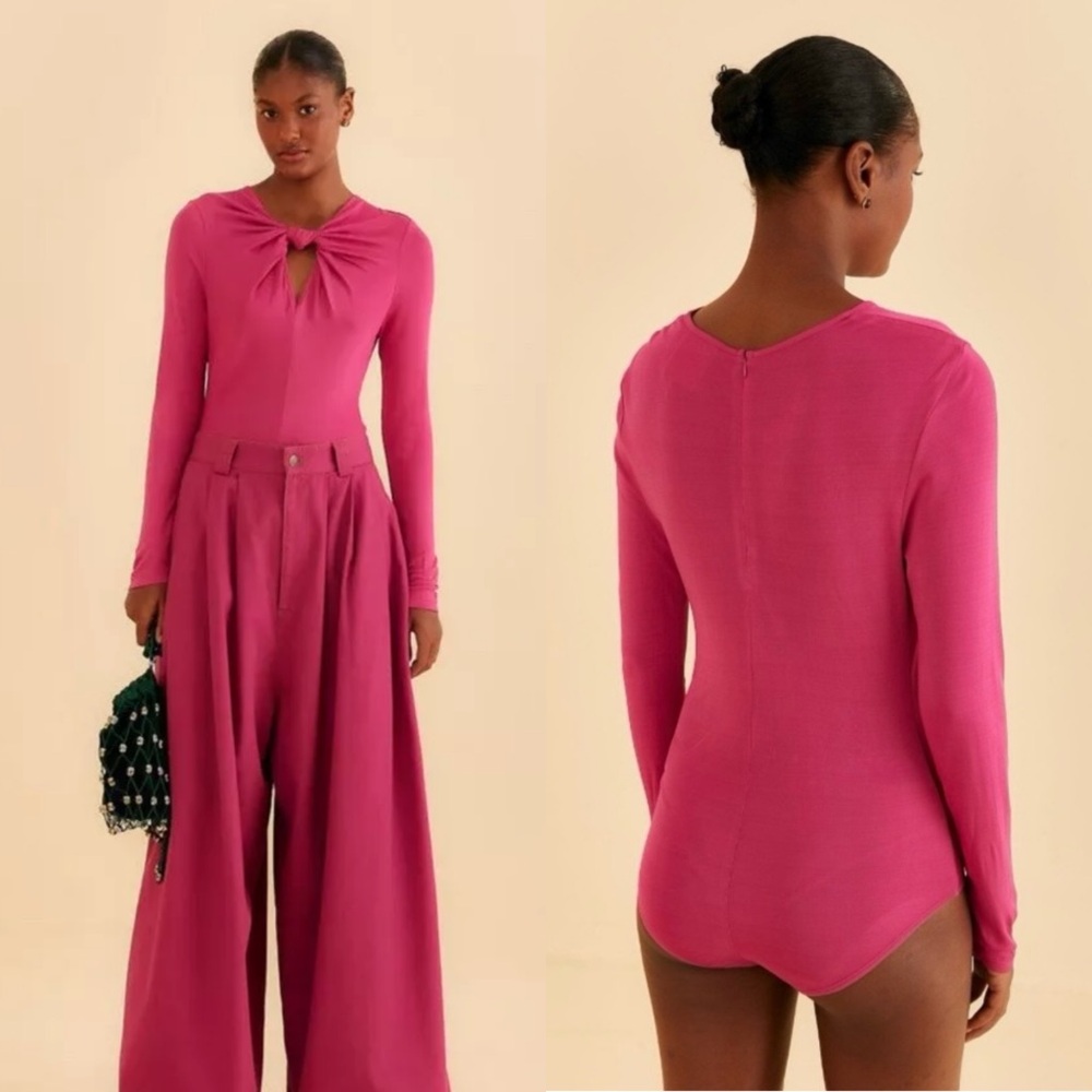 NWT Farm Rio Tops Farm Rio Pink Long Sleeve Bodysuit Size X-Small Retail $115